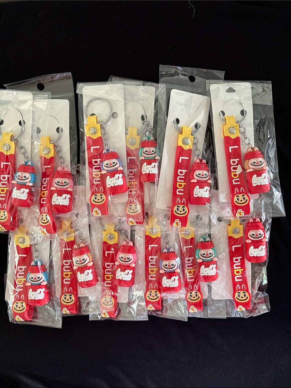 Coca Cola Red Labubu Keychain Bag Charms with Strap Set of 12